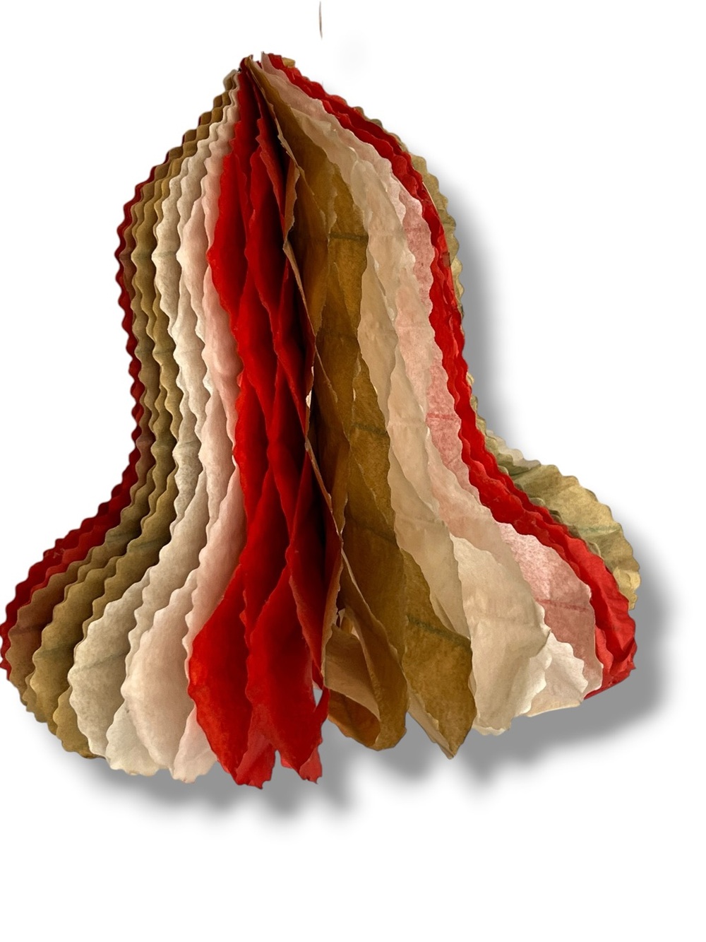 Vtg Green Red TISSUE Accordion Honeycomb Hanging Christmas Bell Decoration
